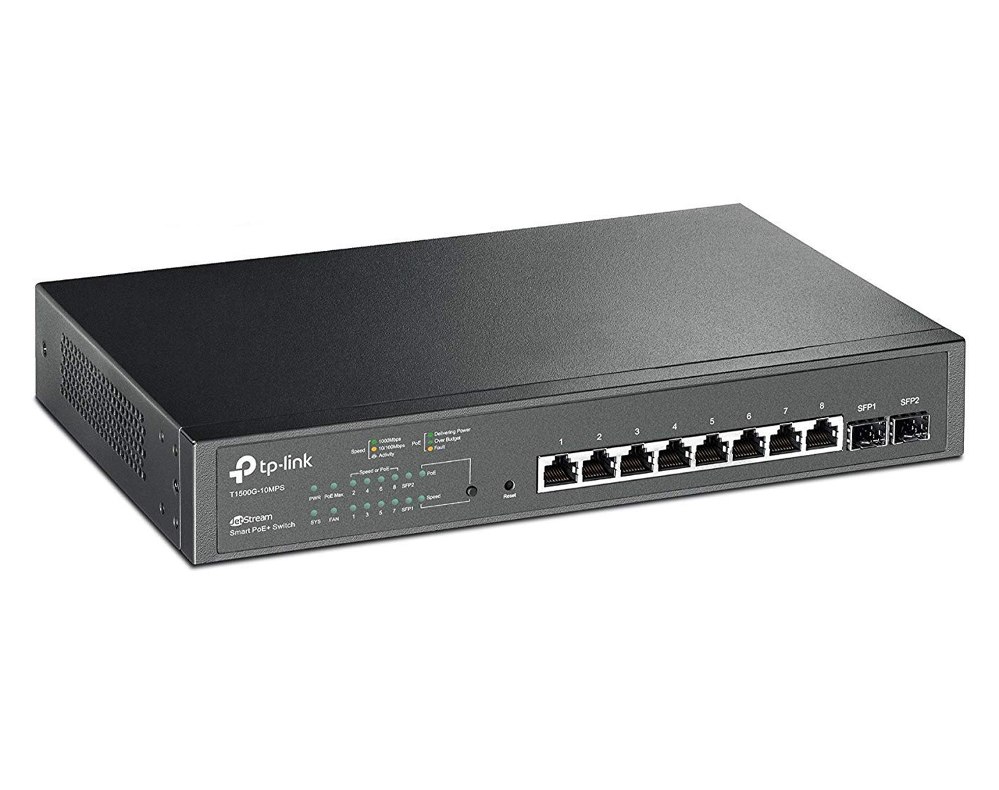 سوئیچ شبکه 8 پورت +PoE با 2 پورت SFP تی پی لینک مدل T1500G-10MPS-2